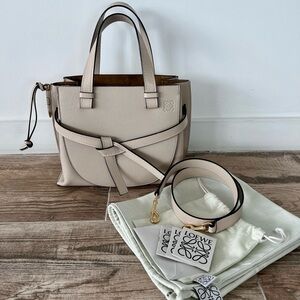 Loewe Small Gate Tote Beige Leather 2Way Top Handle Bag